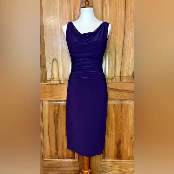Lauren Ralph Lauren - Royal-Purple Sleeveless Ruched Jersey Knit Dress - EUC - 4 Lauren Ralph Lauren - Royal-Purple Sleeveless Ruched Jersey Knit Dress - EUC - 4